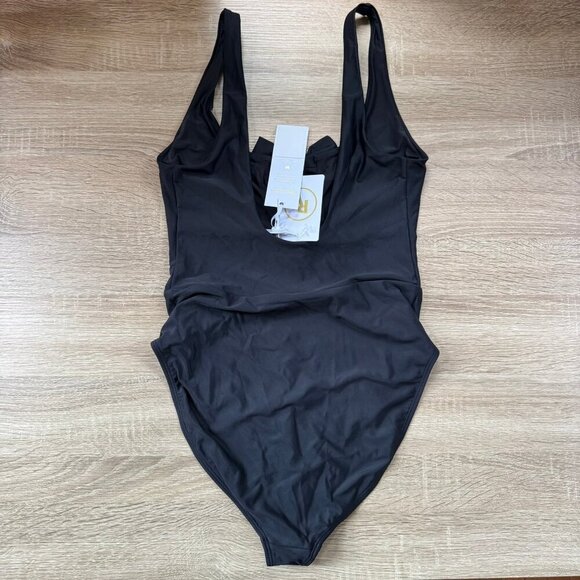NWT Anthropologie Rebecca Vallance Elena Bow One-Piece Swimsuit Black Medium - Picture 6 of 9